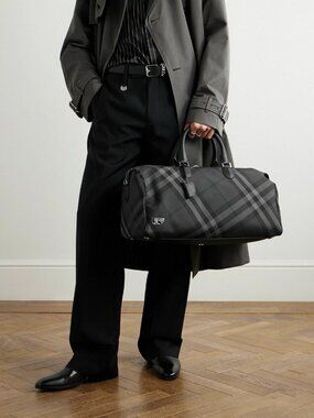 NWT Burberry Logo-Appliquéd Checked Canvas Weekend Bag Grey Mens Size OS